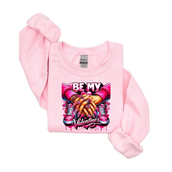 Be My Valentine Sweatshirt With Hands & Sneakers Graphic Gildan - Picture 3 of 9